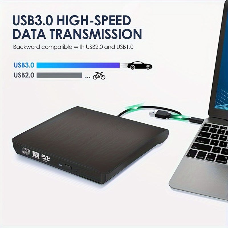 أسود USB 3.0 خارجي قرص DVD محرك أقراص ضوئي محمول لحرق الأقراص المدمجة القابلة لإعادة الكتابة لأجهزة الكمبيوتر المحمولة والمكتبية التي تعمل بأنظمة ويندوز ولينكس وماك أو إس - Image 3