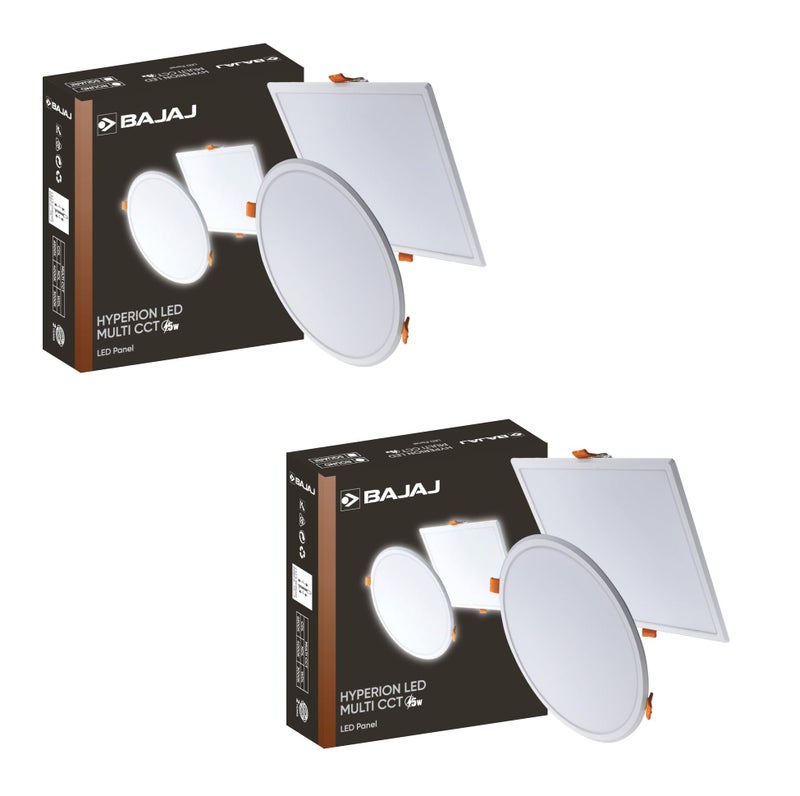 Bajaj Polycarbonate Hyperion LED Multi CCT Panel | 5W Square LED Surface Light | Modern Multicolor Lights for Living Room, Bedroom and Hall | White Body (Pack of 2) - Image 1