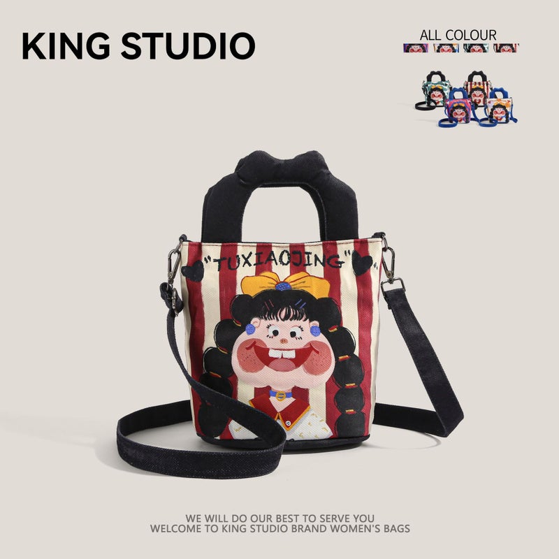 Cute Canvas Bucket Bag for Women, Shoulder Crossbody Handbag - Image 4