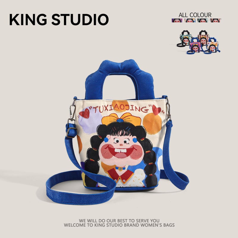 Cute Canvas Bucket Bag for Women, Shoulder Crossbody Handbag - Image 2