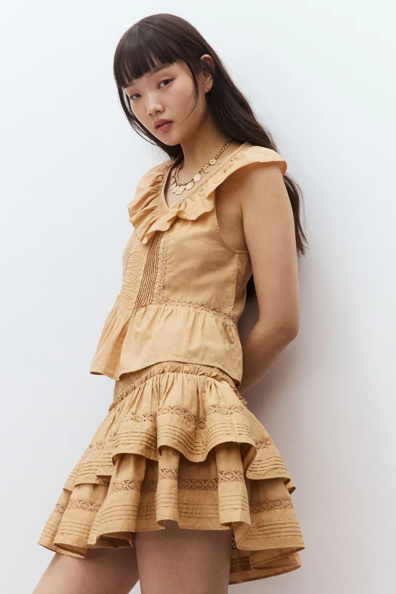 اتش اند ام Frill-trimmed cotton vest top