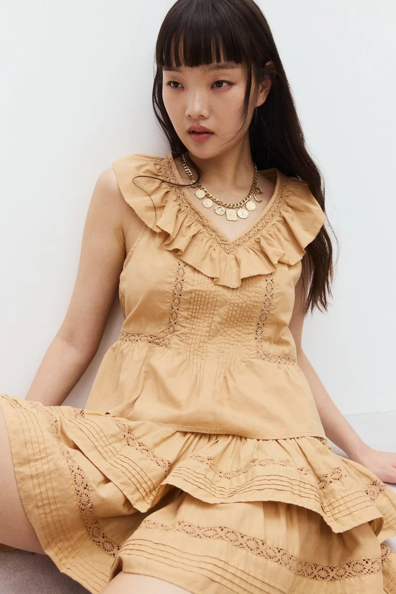 اتش اند ام Frill-trimmed cotton vest top