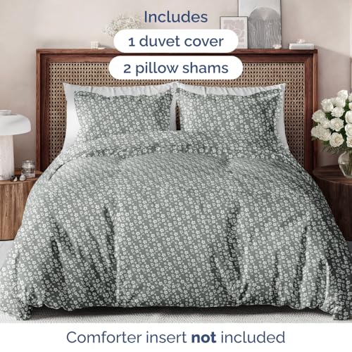 CGK Unlimited Duvet Cover Full Size Set Extra Soft Floral Duvet Cover 80 x 90 with 2 Pillow Shams Comfy Cozy Breathable Floral Bedding Set Hotel Luxury Fade Free with Zipper Closures Ties Green Meadow - Image 3
