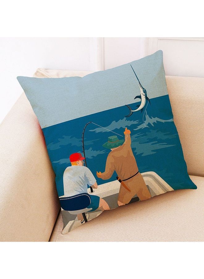 NIBEMINENT Decorative Fishing Scene Printed Cushion Cover Multicolour