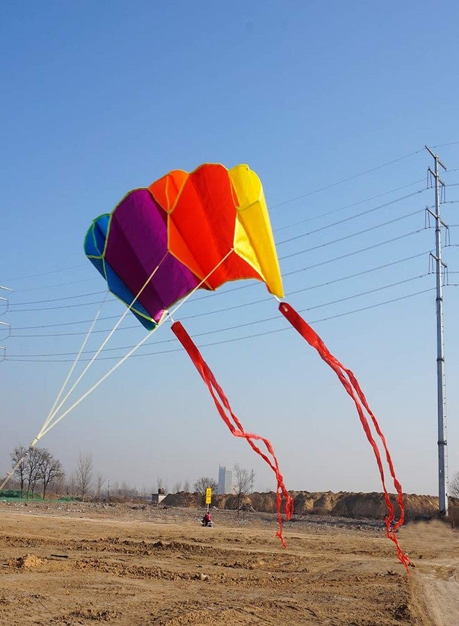 Besra Rainbow Parafoil Kite with 5m Long Tails Single Line Parachute Kite Easy to Fly Outdoor Fun Sports(34inch) - Image 3