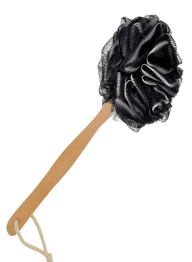 RASDDER Long Handle Wooden Bath Brush,Shower Body Brush with Loofah Mesh for Skin Exfoliating, Back Sponge Scrubber for Men and Women… (Z-Black) - Image 1
