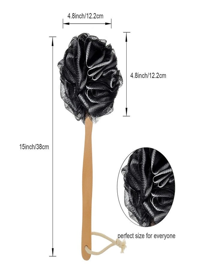 RASDDER Long Handle Wooden Bath Brush,Shower Body Brush with Loofah Mesh for Skin Exfoliating, Back Sponge Scrubber for Men and Women… (Z-Black) - Image 2