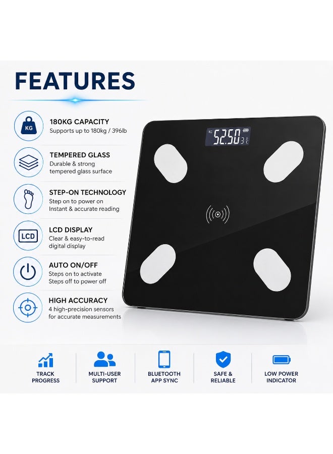 Bluetooth Smart Bathroom Body Composition Scale With Lcd Display, High Precision Weight & Body Analysis, 180Kg Capacity - Image 4