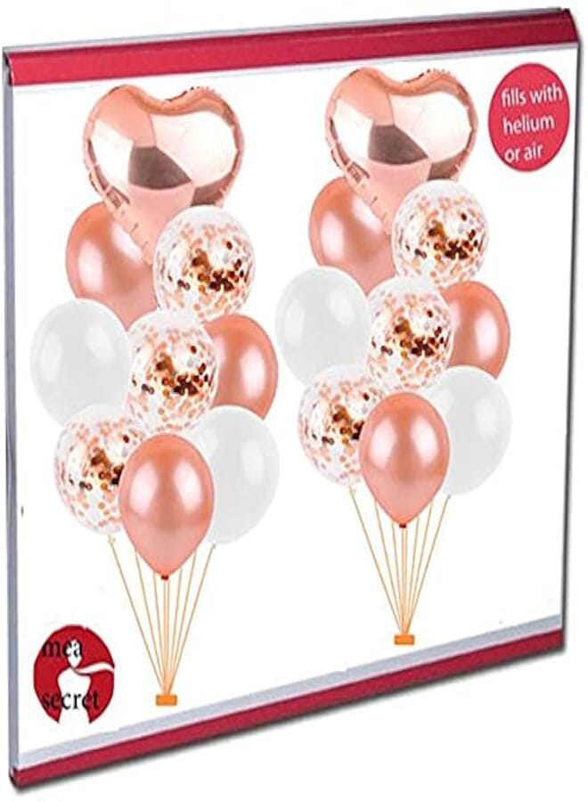 secret rose gold - white latex balloon - rose gold confetti - rose gold foil heart