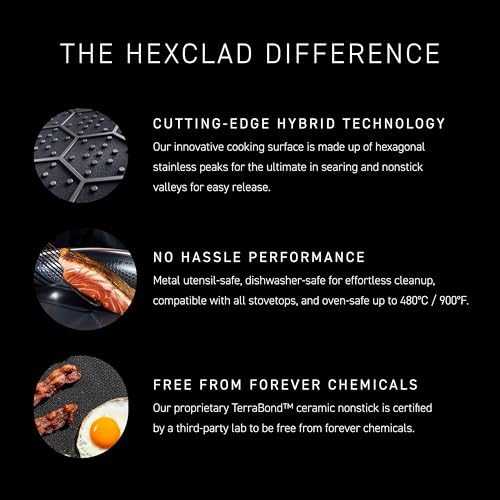 HexClad مقلاة هيكس كلايد هايبرد غير لاصقة 10 بوصة، مقبض بارد، مناسبة للغسالة، آمنة للاستخدام في الفرن حتى 900°F، جاهزة للاستخدام مع الحث، متوافقة مع جميع أسطح الطهي. - Image 4