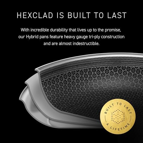 HexClad مقلاة هيكس كلايد هايبرد غير لاصقة 10 بوصة، مقبض بارد، مناسبة للغسالة، آمنة للاستخدام في الفرن حتى 900°F، جاهزة للاستخدام مع الحث، متوافقة مع جميع أسطح الطهي. - Image 5