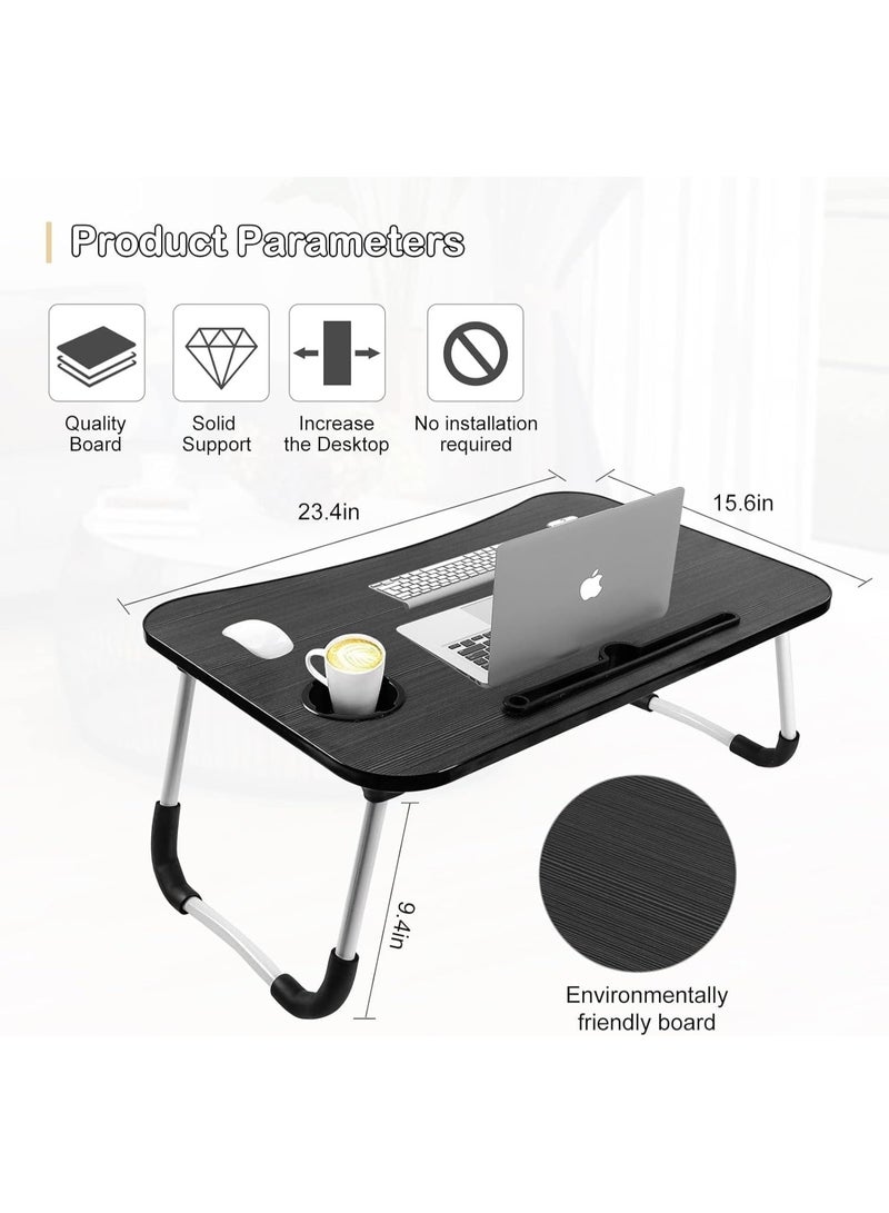 laptop table, breakfast serving bed tray, lap desk with foldable leg & tablet phone groove & cup slot for reading writing eating on bed couch sofa floor - Image 3