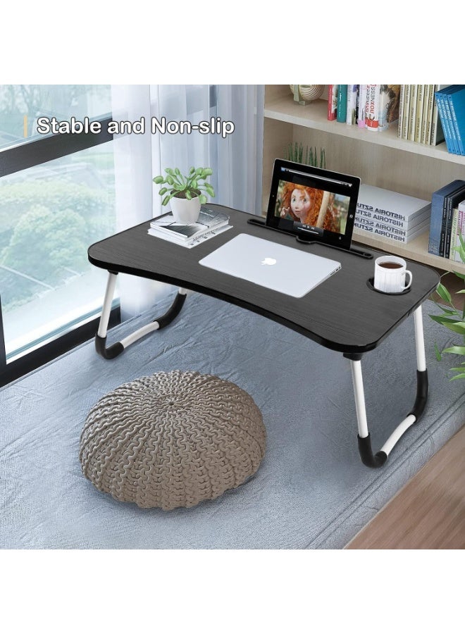 laptop table, breakfast serving bed tray, lap desk with foldable leg & tablet phone groove & cup slot for reading writing eating on bed couch sofa floor - Image 5