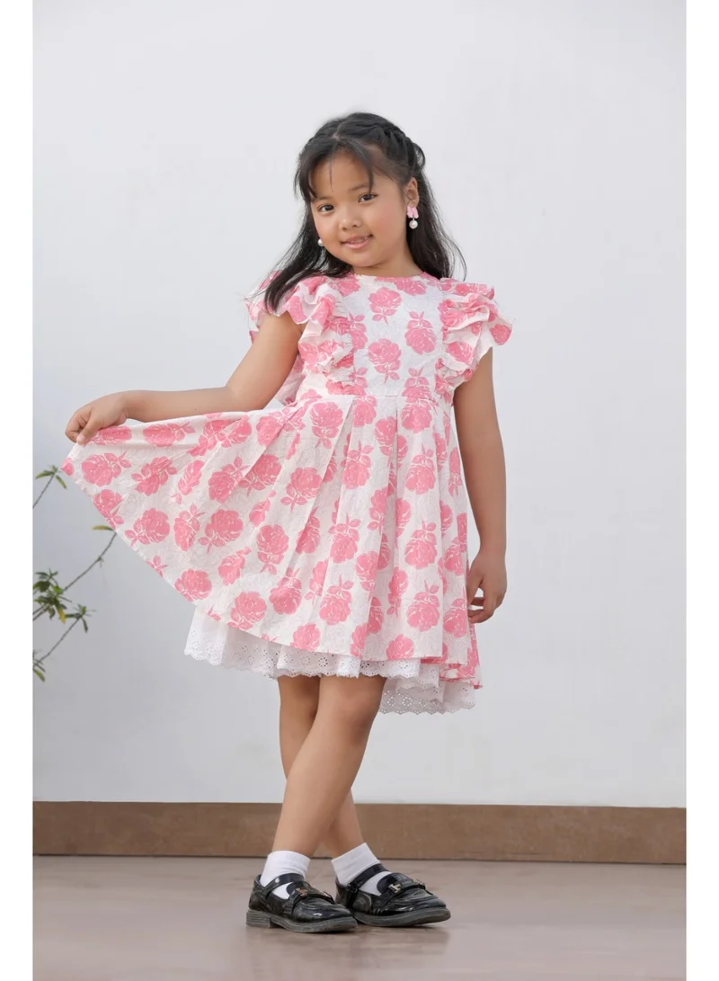 Luxe & Hardy Girls Else Floral Printed Flutter Sleeve Ruffle Dress