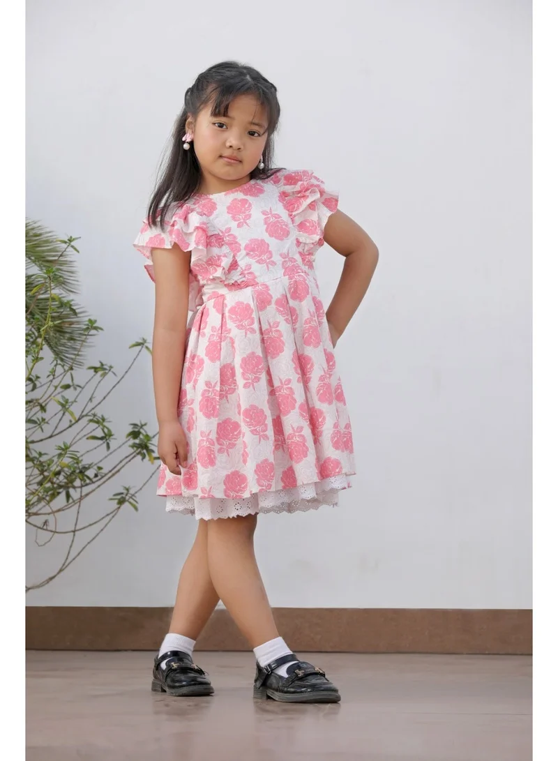 Luxe & Hardy Girls Else Floral Printed Flutter Sleeve Ruffle Dress