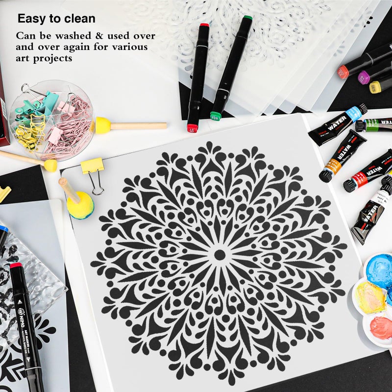 SUNFEEL 9-Pack Large Mandala Stencils - 12 x 12 Inch Reusable Templates, For DIY Wall & Floor Crafts And Furniture - Image 4