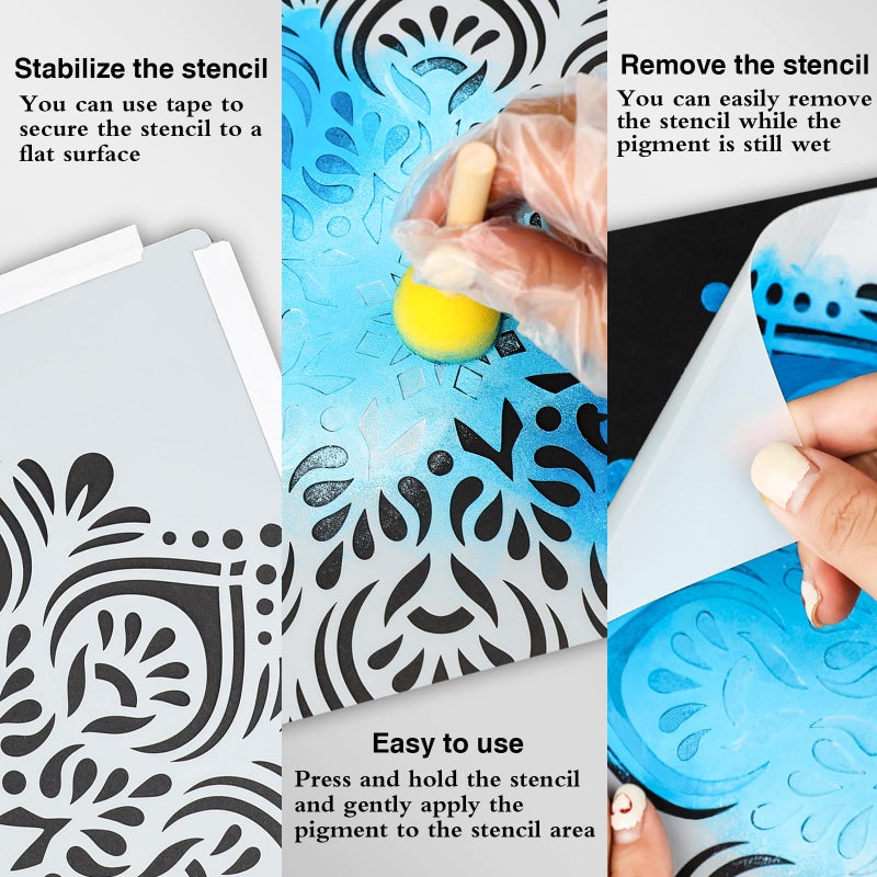 SUNFEEL 9-Pack Large Mandala Stencils - 12 x 12 Inch Reusable Templates, For DIY Wall & Floor Crafts And Furniture - Image 3