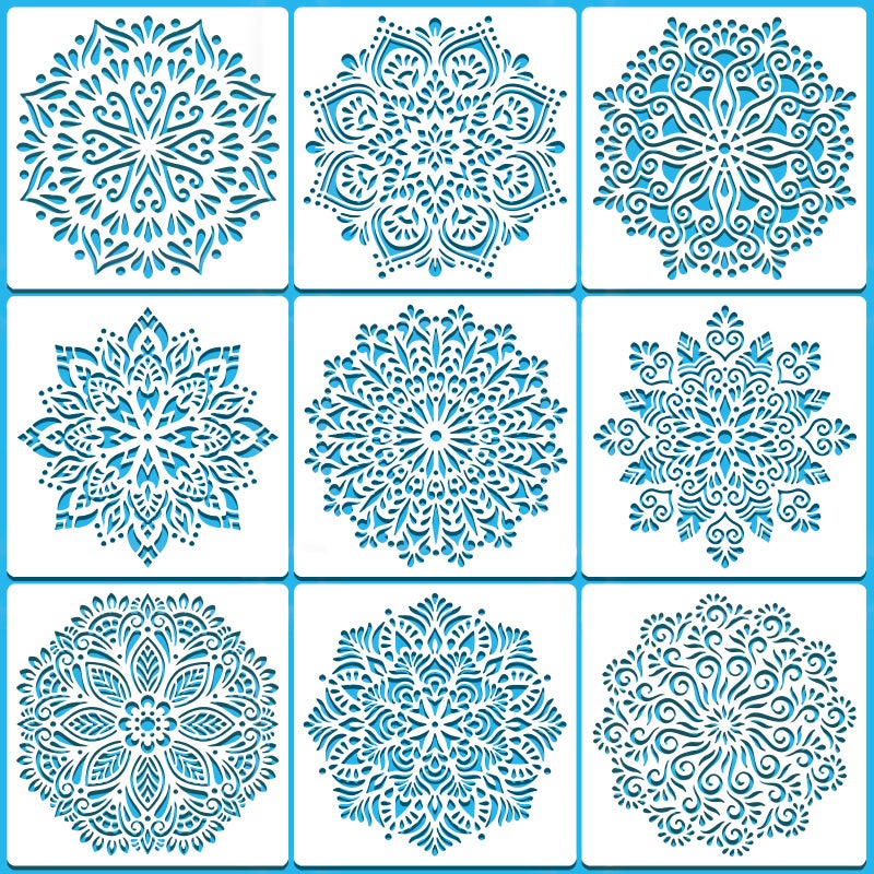 SUNFEEL 9-Pack Large Mandala Stencils - 12 x 12 Inch Reusable Templates, For DIY Wall & Floor Crafts And Furniture - Image 1