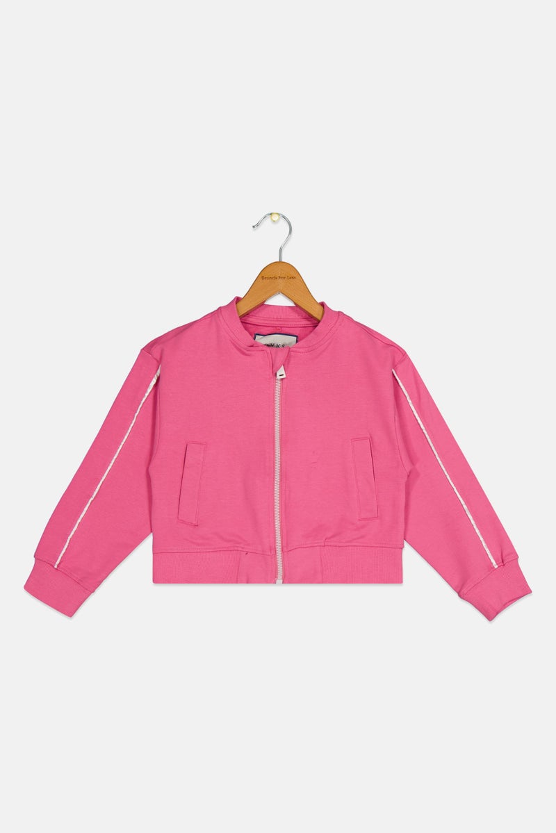 Overkids Kids Girl Stand Collar Full Zip Sweatshirt, Pink - Image 1