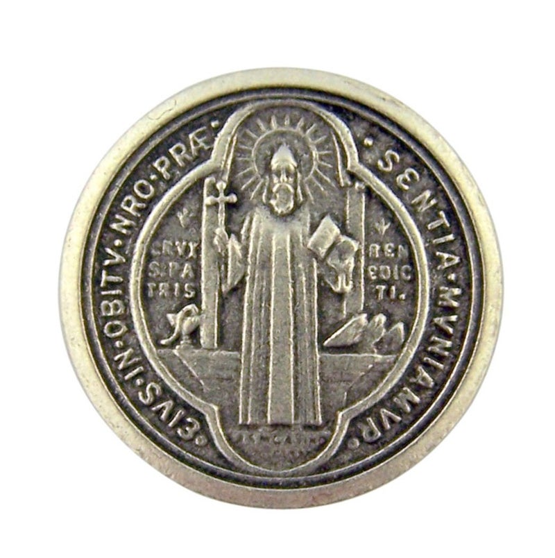 WJH Silver Tone Saint Benedict of Nursia Pocket Prayer Token Medal, 1 1/8 Inch by WJH - Image 1