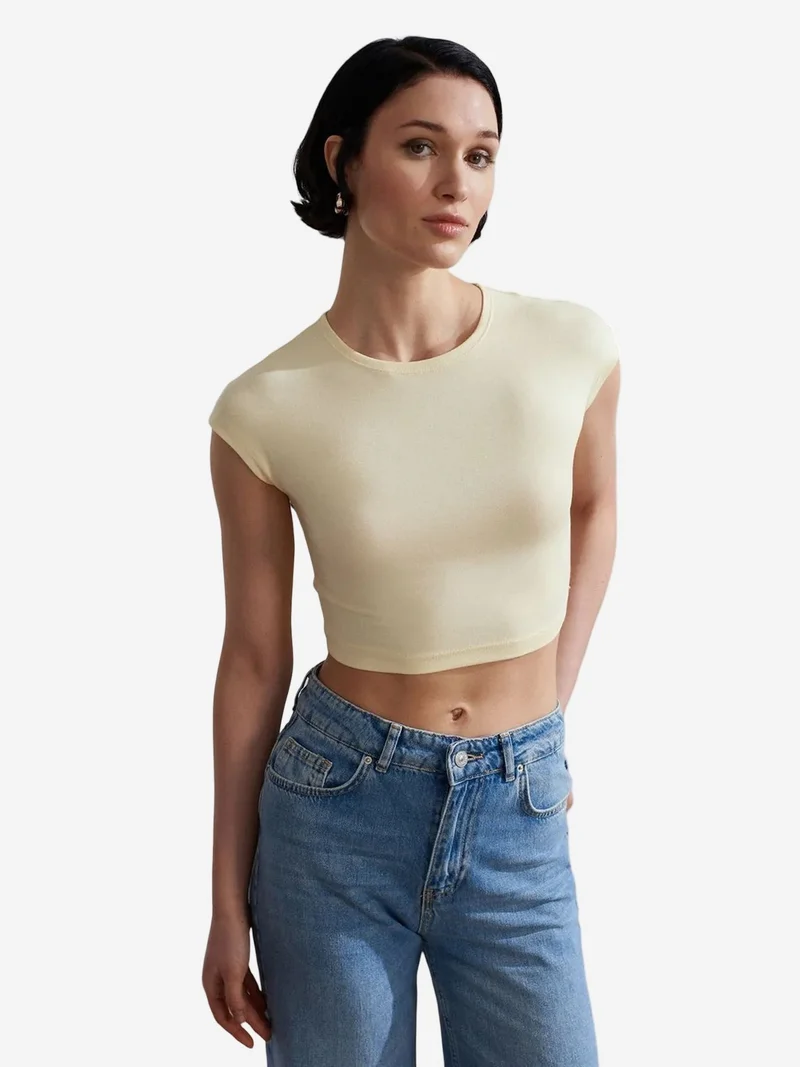 ديلفين DILVIN Slim Fit Crop Jersey Blouse