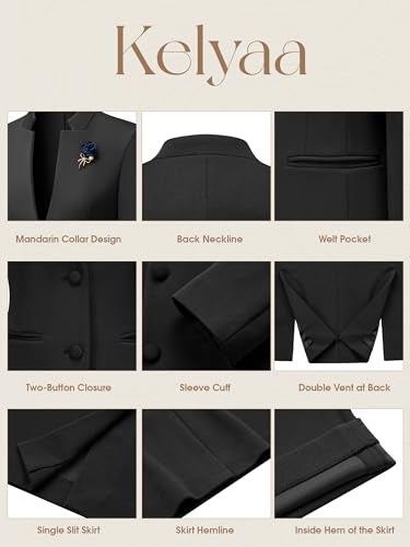 Kelyaa Women's 2 Piece Suit Skirt Set Business Office Work Blazer Jackets and Pencil Skirt with Slit Black - Image 5