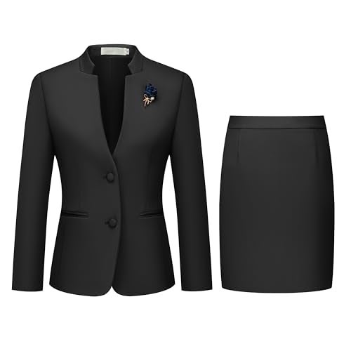 Kelyaa Women's 2 Piece Suit Skirt Set Business Office Work Blazer Jackets and Pencil Skirt with Slit Black - Image 3