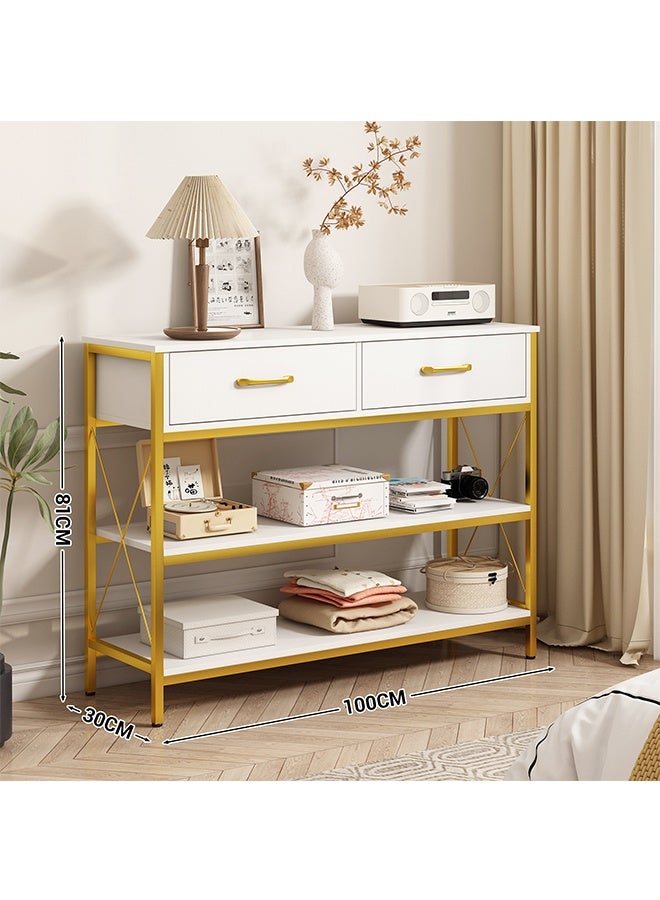 JCB CHIC Console Table with  Drawers,3-Tier Entryway Table with Storage Shelves,100×30×81CM Sofa Table Hallway Table Entrance Table for Entryway, Hallway, Couch, Living Room, Kitchen, Foye - Image 2