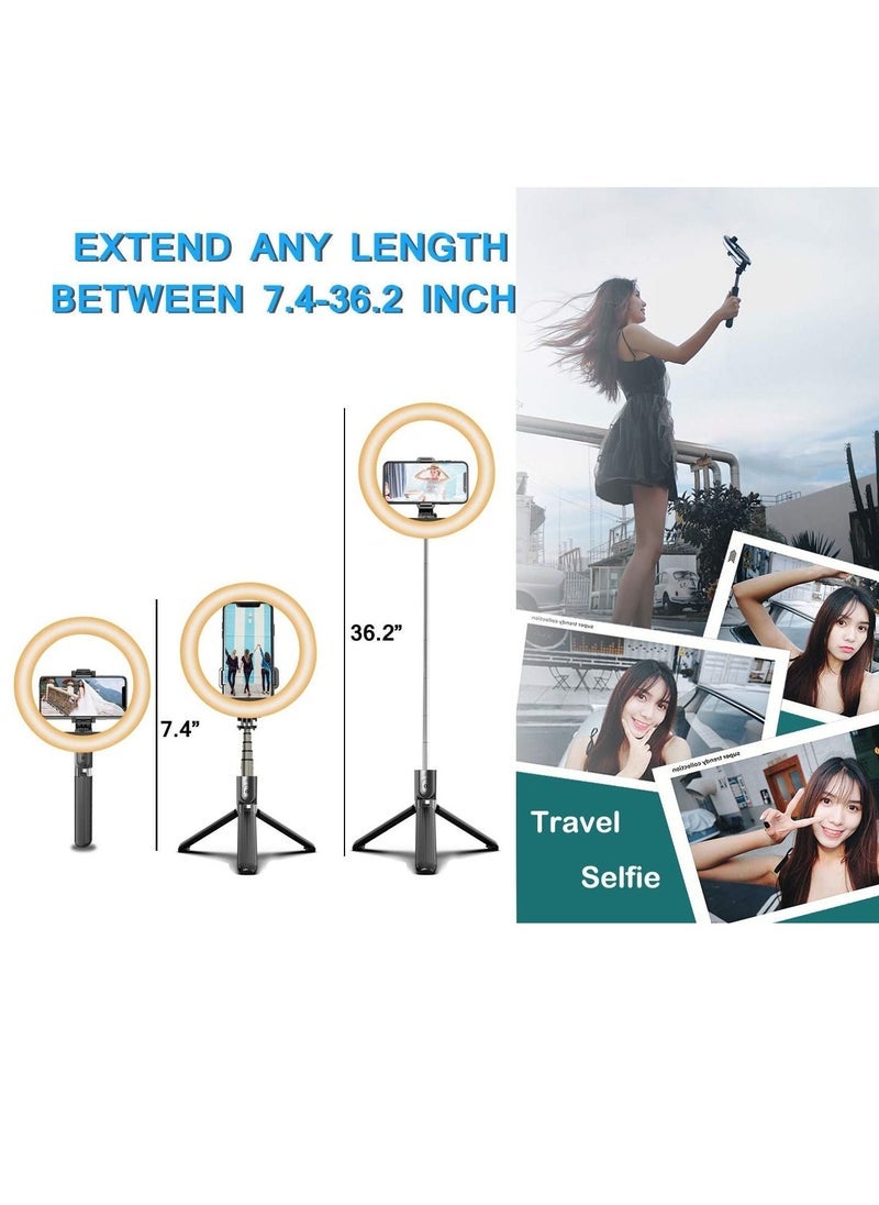 Gravity Selfie Stick with 6" Ring Light,Tripod and Phone Holder,3 in 1 Portable LED Fill Light Selfie Stick Tripod Bluetooth Remote Control - Image 5