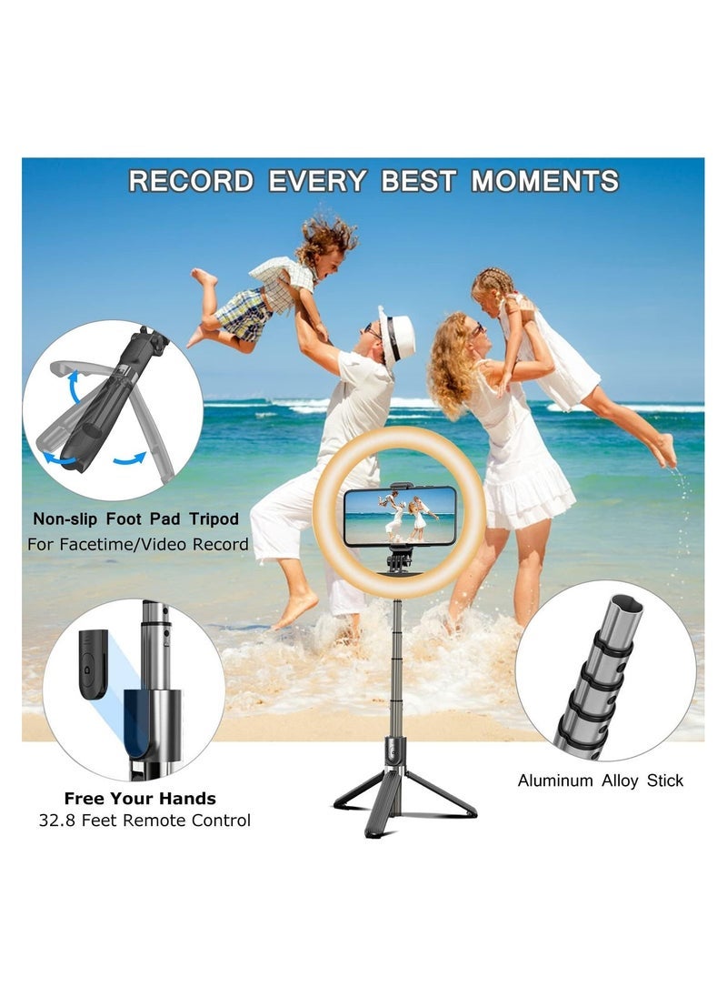 Gravity Selfie Stick with 6" Ring Light,Tripod and Phone Holder,3 in 1 Portable LED Fill Light Selfie Stick Tripod Bluetooth Remote Control - Image 4