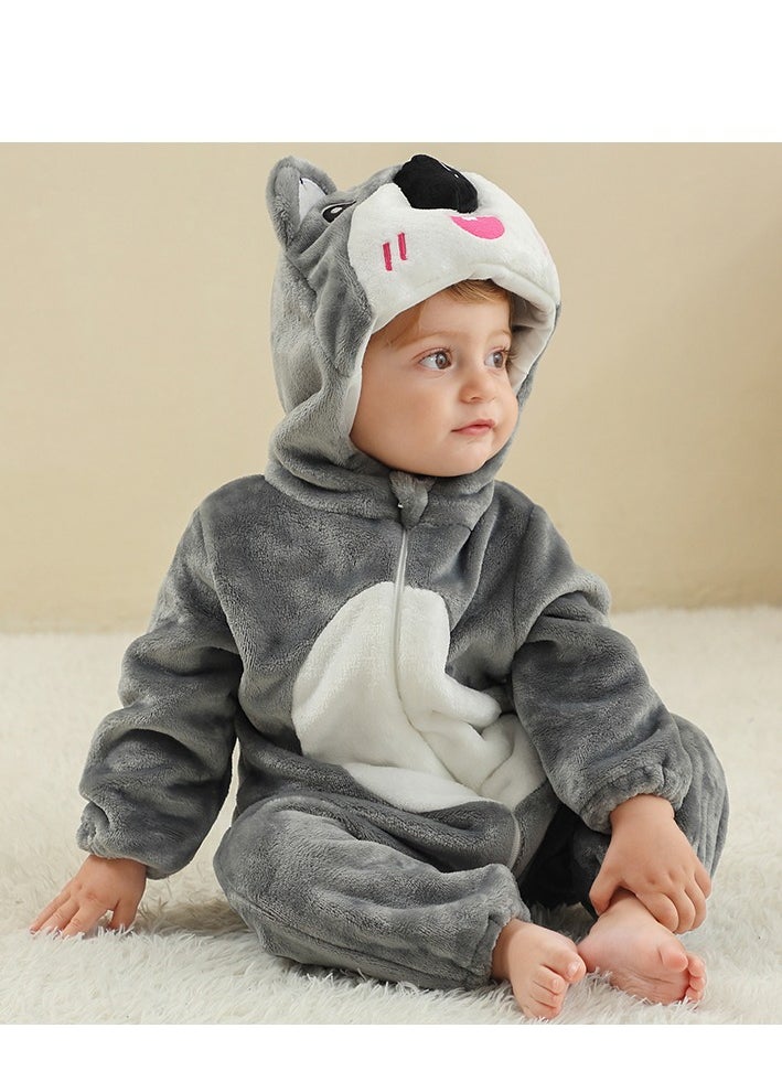 Loquat - Flannel Children's Climbing Clothes Baby Autumn Winter Long Sleeved Clothes Jumpsuit Newborn Cartoon Jumpsuit - Image 1