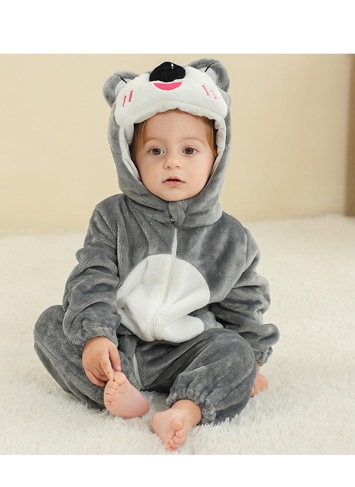 Loquat - Flannel Children's Climbing Clothes Baby Autumn Winter Long Sleeved Clothes Jumpsuit Newborn Cartoon Jumpsuit - Image 1