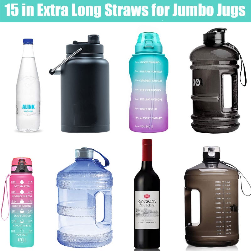ALINK 15 inch Extra Long Reusable Clear Silicone Straws, 4-Pack Flexible Straws for Stanley 40 oz Tumbler, 1 Gallon Water Bottle, Wine Bottle, 128 64 oz Tumbler with Brush - Image 3