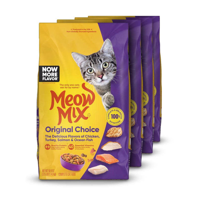 Meow Mix طعام جاف للقطط ميوا مكس الخيار الأصلي، 3.15 باوند (عبوة من 4) - Image 1