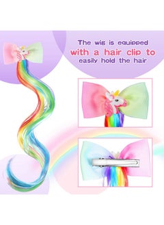Mtlee 12 Pieces Unicorn Hair Clips Princess Curly Hair Extensions Unicorn Hair Accessories For Girls Rainbow Bows Extensions For Kids Halloween Cosplay Dress Hair Decoration 6 Colors()  - Image 4