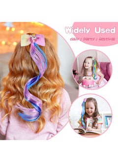 Mtlee 12 Pieces Unicorn Hair Clips Princess Curly Hair Extensions Unicorn Hair Accessories For Girls Rainbow Bows Extensions For Kids Halloween Cosplay Dress Hair Decoration 6 Colors()  - Image 5