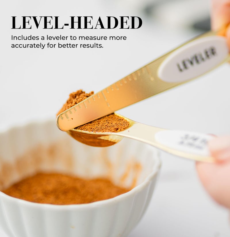 styled settings White and Gold Magnetic Measuring Spoons â€“ Stainless Steel Double Sided Measuring Spoons for Cooking and Baking â€“ Cute White and Gold Kitchen Accessories, Ideal for Gifting - Image 4