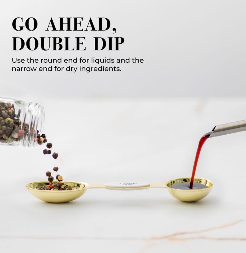 styled settings White and Gold Magnetic Measuring Spoons â€“ Stainless Steel Double Sided Measuring Spoons for Cooking and Baking â€“ Cute White and Gold Kitchen Accessories, Ideal for Gifting - Image 3