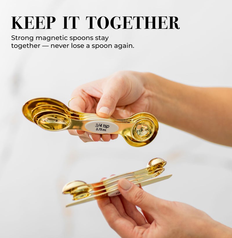 styled settings White and Gold Magnetic Measuring Spoons â€“ Stainless Steel Double Sided Measuring Spoons for Cooking and Baking â€“ Cute White and Gold Kitchen Accessories, Ideal for Gifting - Image 2