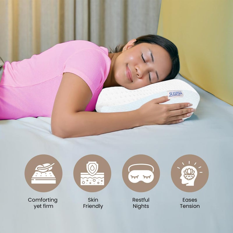 Sleepsia وسادة Sleepsia من الرغوة الذاكرة | وسادة مخصصة لدعم العمود الفقري العنقي لتخفيف آلام الرقبة والكتفين | وسادة طبية توفر دعمًا إضافيًا للرقبة لمن ينامون على جانبهم أو ظهورهم (بيضاء) - Image 5