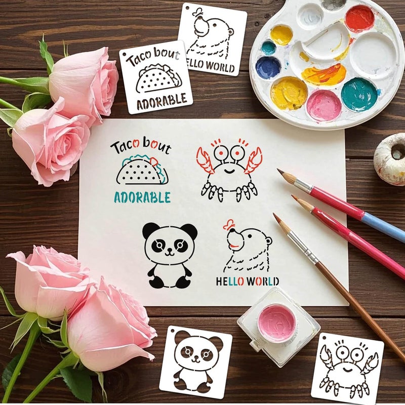 eageus 64 Pieces Small Onesie Stencils for Baby Shower, 3 Inch Reusable Baby Bib Stencil for Painting, Cute Animal Clothes T Shirts Template Kit for Fabric Canvas Craft DIY Home Decor(Baby Show) - Image 4