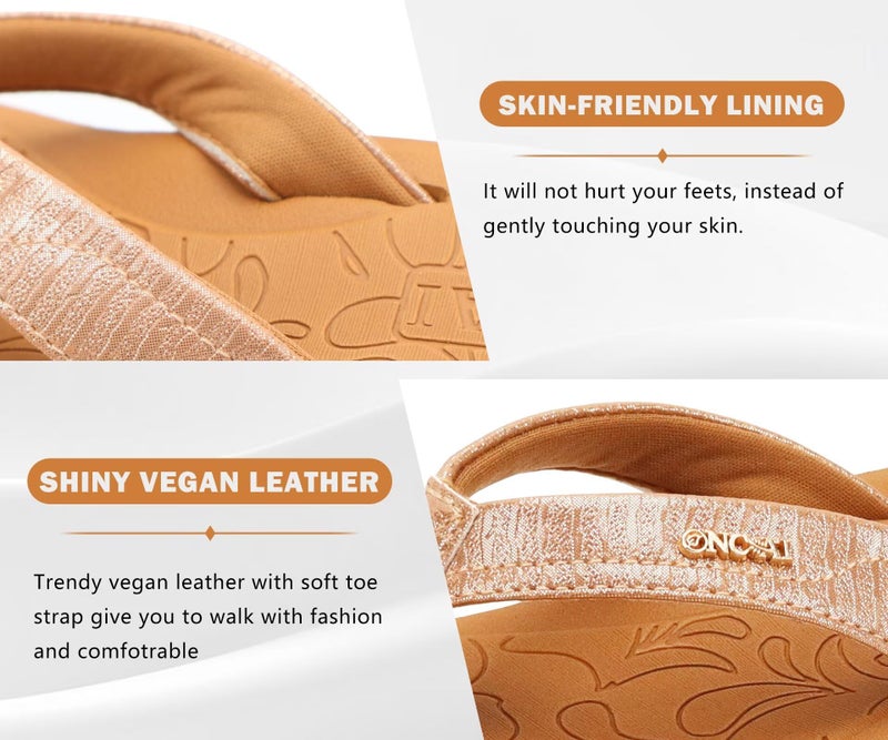 ONCAI Women's Flip Flops Comfortable Summer Beach Thong Sandals for Women 2025 with Cushion Walking Arch Support Yoga Mat Indoor Outdoor Soles Khaki Size 9 - Image 4