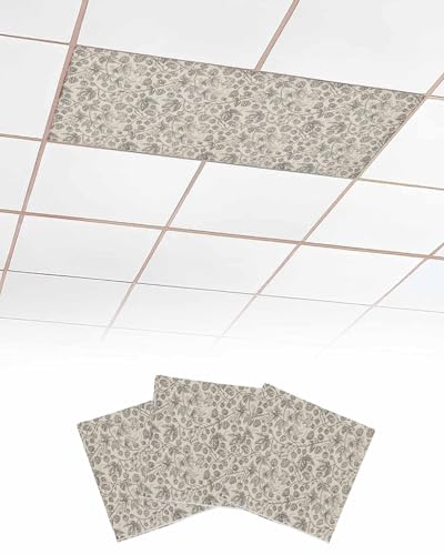 Wowouhiya 3 Pack Fluorescent Light Cover for Ceiling Lights Grey Floral Magnetic Classroom Light Filters 4x2 Feet Modern Vintage Flowers Pastoral Botanical Decorative Ceiling Light Covers for Office - Image 1