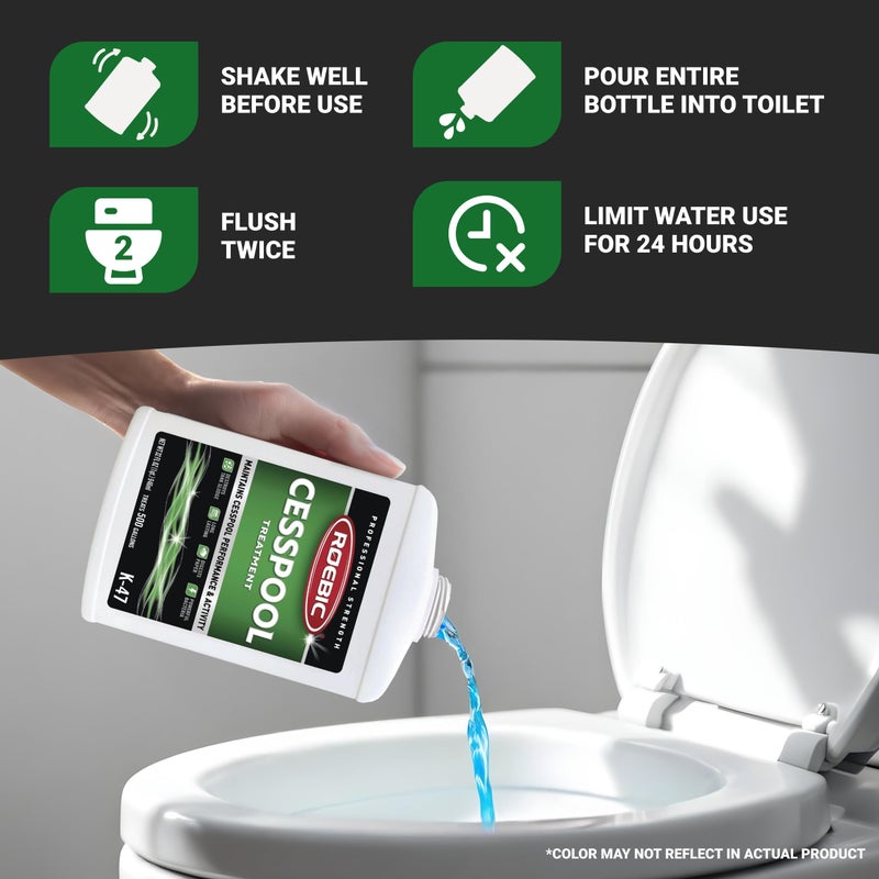 Roebic K-47-Q Cesspool Treatment: Prevents Clogging, Buildup, Exclusive Bacteria Digests Paper, Destroys Sludge - 32 Ounces, White/Green - Image 3