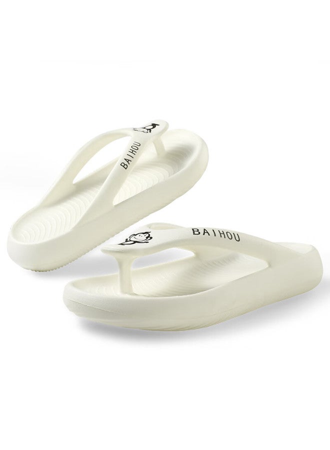 Baihou Summer Flip-flops For Men And Women Students, Soft-soled Thick Indoor Sandals, R-18 White 40-41 - Image 2