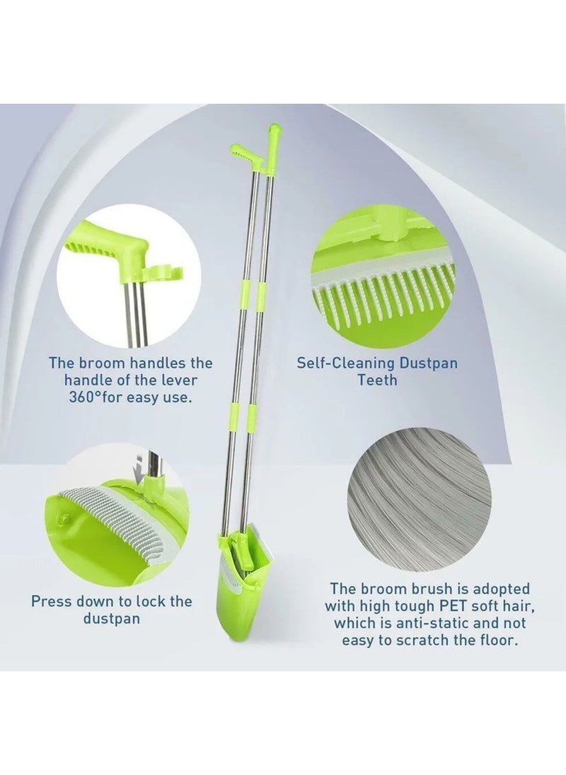 Swift - Broom and Dustpan Set with Long Telescoping Handle Combo Set for Office and Home Standing Upright Sweep Use, Green - Image 1
