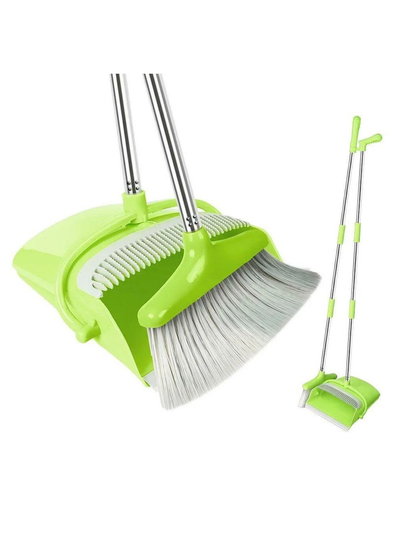 Swift - Broom and Dustpan Set with Long Telescoping Handle Combo Set for Office and Home Standing Upright Sweep Use, Green - Image 1