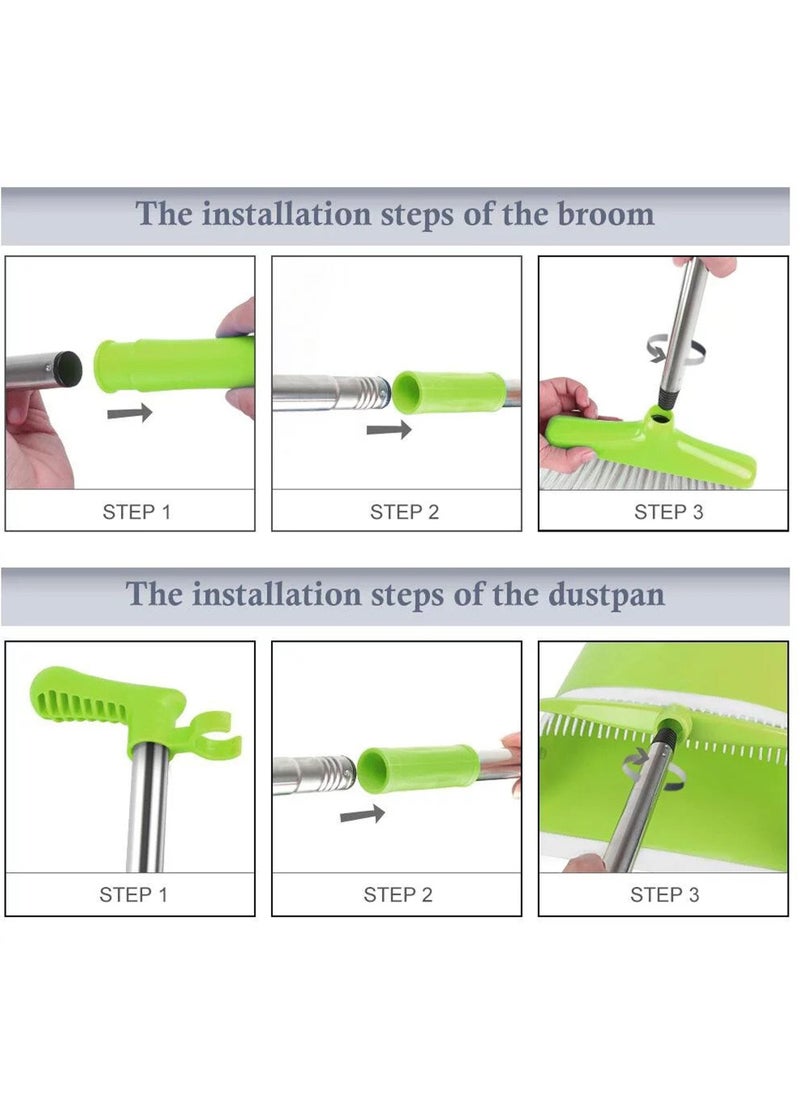 Swift - Broom and Dustpan Set with Long Telescoping Handle Combo Set for Office and Home Standing Upright Sweep Use, Green - Image 1