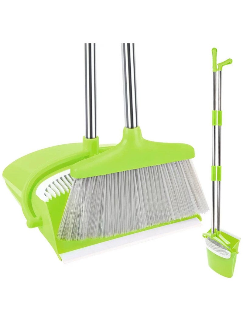 Swift - Broom and Dustpan Set with Long Telescoping Handle Combo Set for Office and Home Standing Upright Sweep Use, Green - Image 1