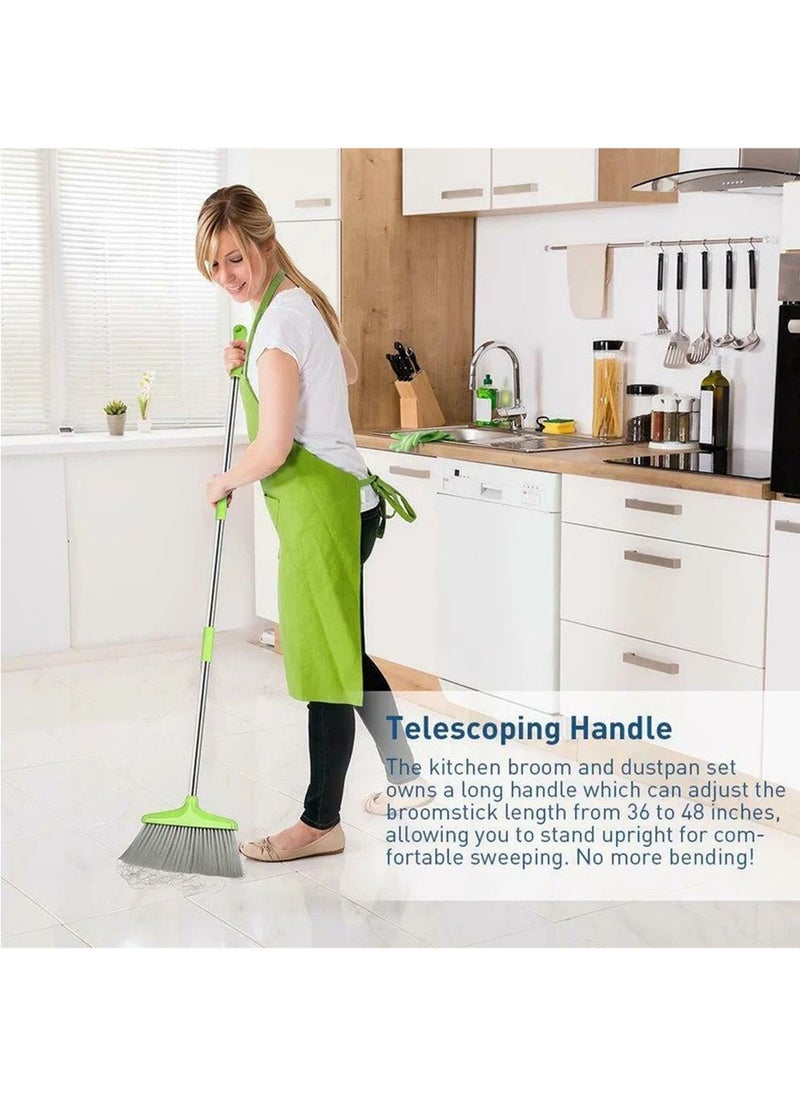 Swift - Broom and Dustpan Set with Long Telescoping Handle Combo Set for Office and Home Standing Upright Sweep Use, Green - Image 1